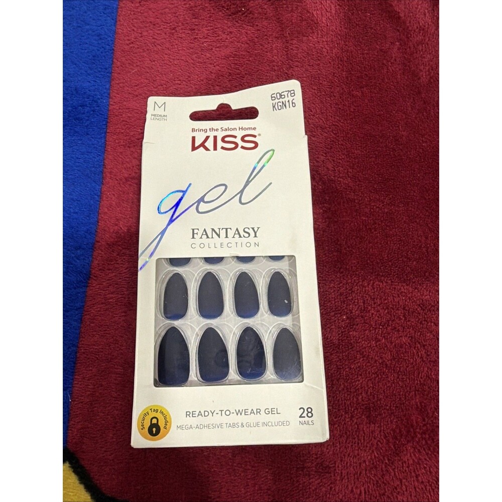 Kiss Gel Fantasy Ready-To-Wear Gel Medium Nails, KGN16 Navy Blue